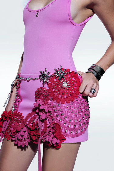 Zeynep Tosun 3-D Flower Stud Skirt Pink