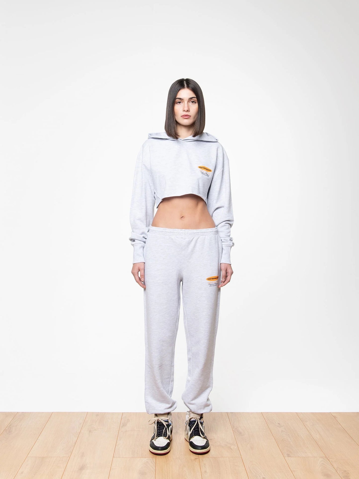 SOON TO BE ANNOUNCED Essentials Crop Hoodie Grey Melange