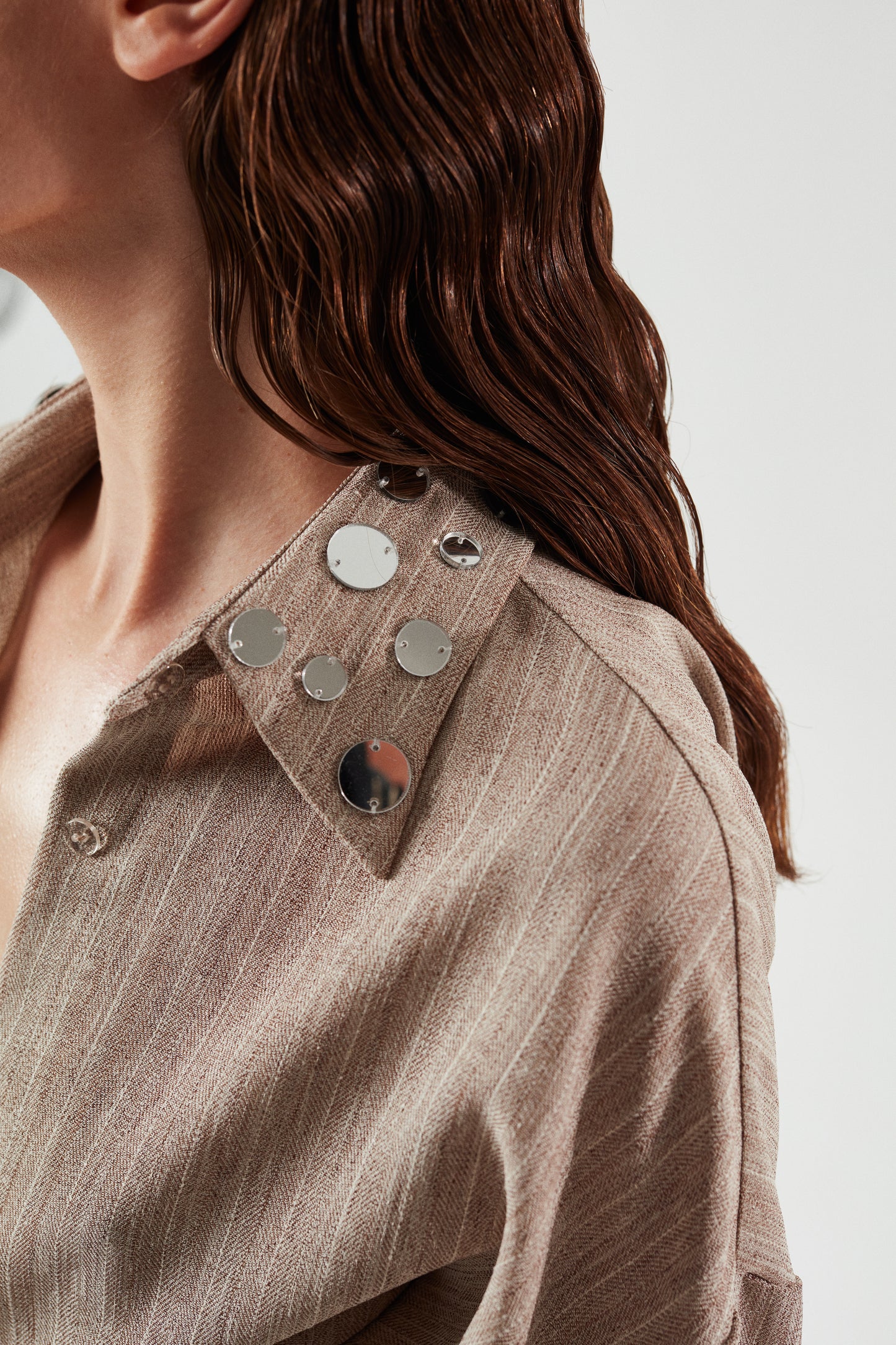 ILA MOSES Open Back Linen Shirt with Handmade Mirror Details