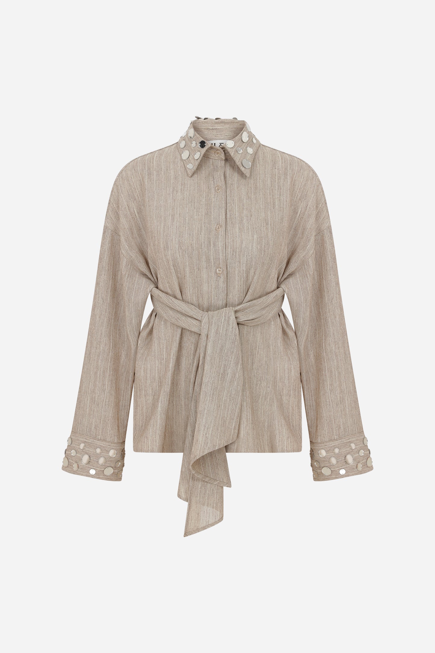 ILA MOSES Open Back Linen Shirt with Handmade Mirror Details