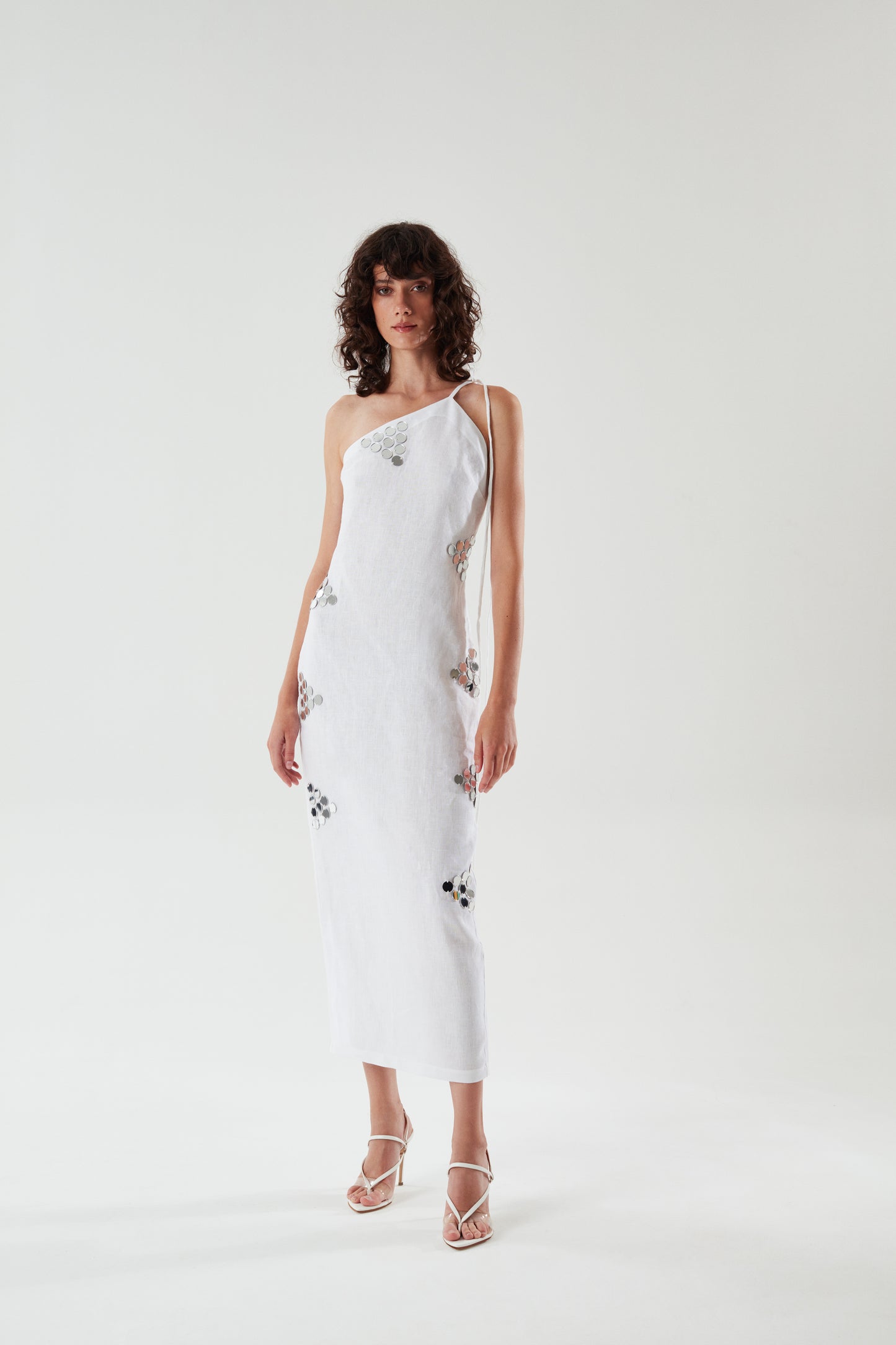 ILA ODINE Linen Dress with Handmade Mirror Details