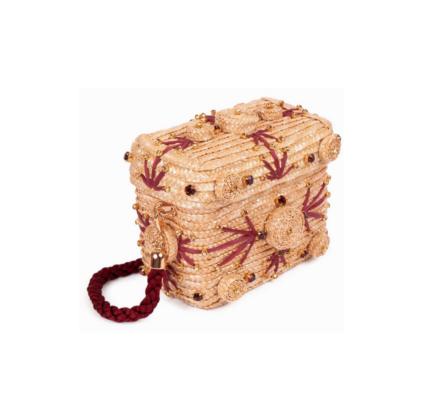 Le Nine Mini Trunk Raffia Bag Cherry