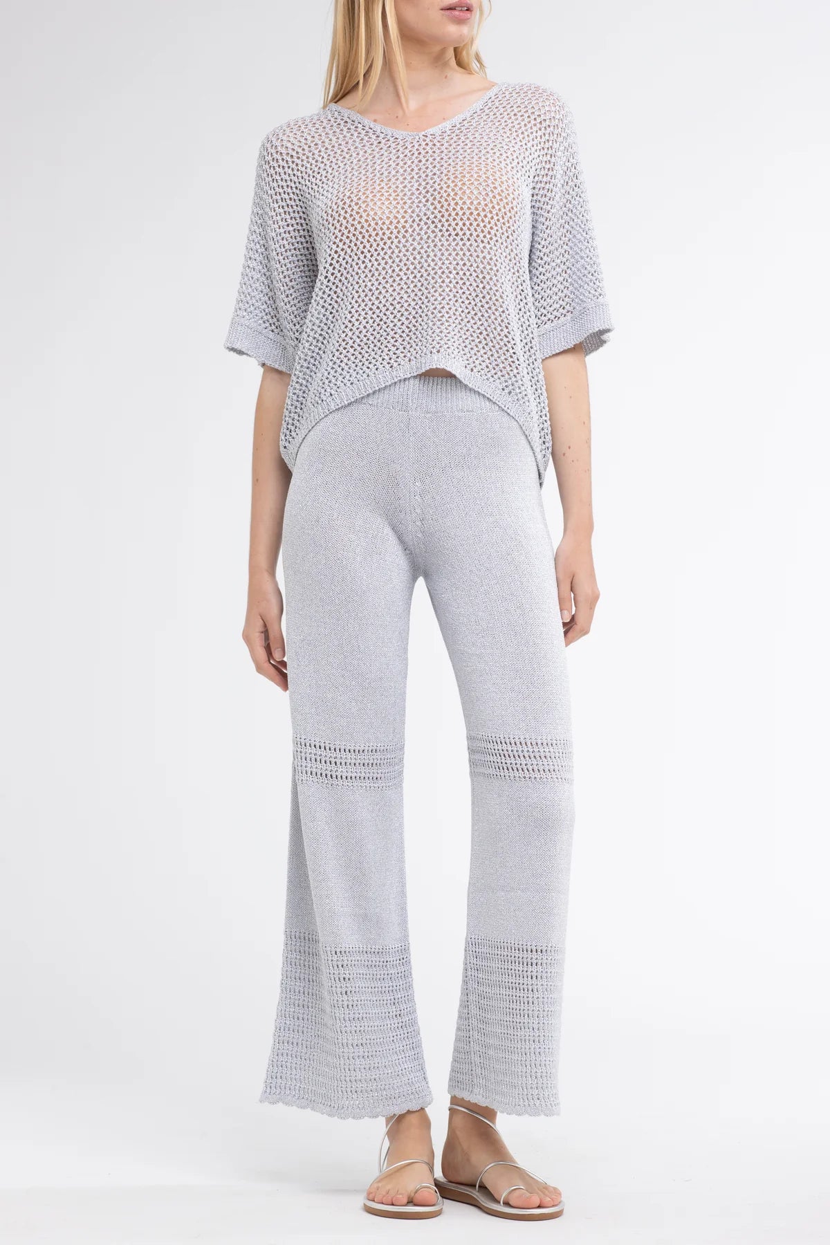 Sunday Saint Tropez Tina Crochet Lurex Pants Silver