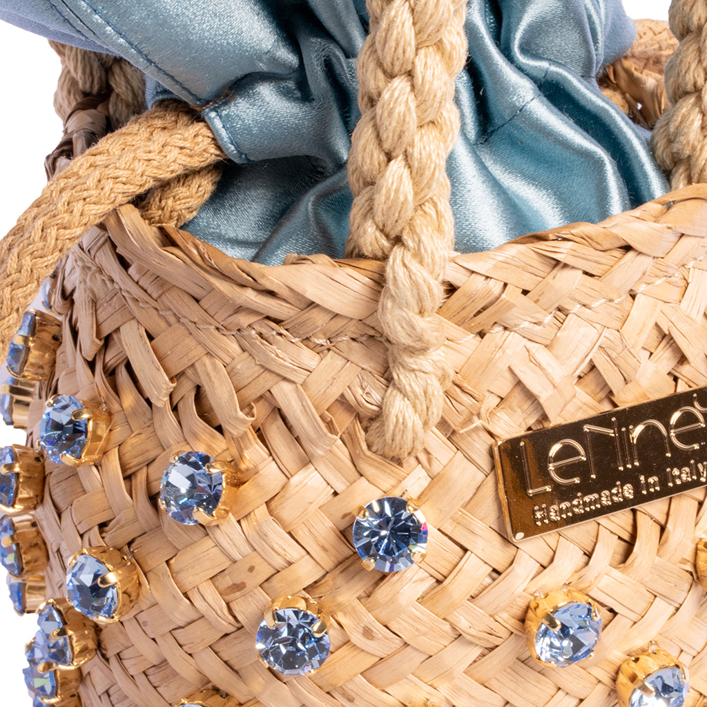 Le Nine Tiny Double Sapphire Light Raffia Bag