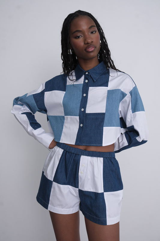 CEKETTE Patchwork Croped Shirt