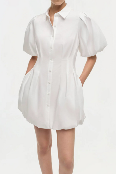Simkhai Cleo Balloon Pintuck Mini Dress White
