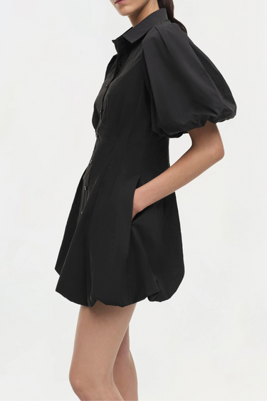 Simkhai Cleo Balloon Pintuck Mini Dress Black