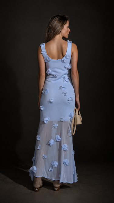 Simkhai Ivi Floral Applique Midi Dress Periwinkle Sky