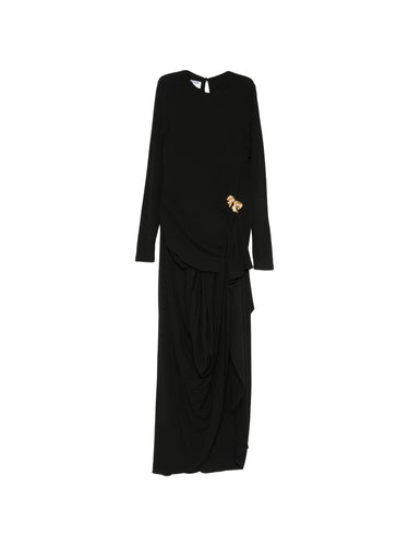 Moschino Dress Viscose Organzine black with Gold bow detail