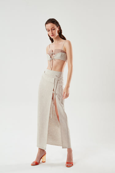 ILA ARNA  Double Layered Linen Crop Top with Sequin
