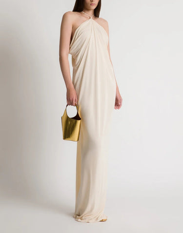 Alberta Ferretti Jersey Dress High Neck White