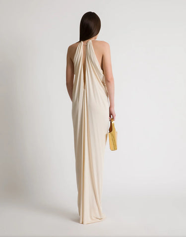 Alberta Ferretti Jersey Dress High Neck White