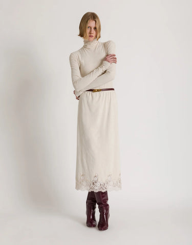 Alberta Ferretti Straight midi skirt with lace trim