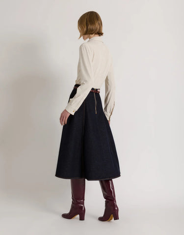 Alberta Ferretti Flared denim midi skirt with AF logo