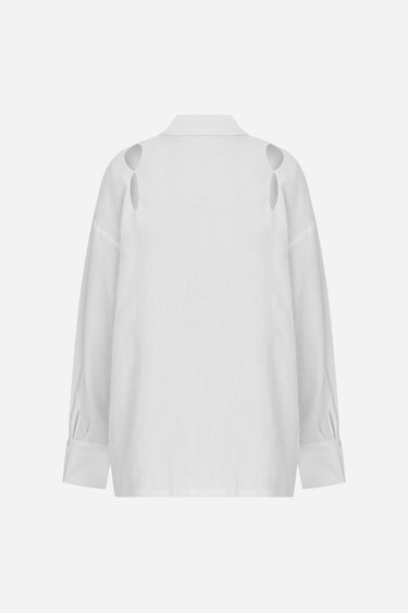 ILA ALDA White Linen Shirt with Cutout Details