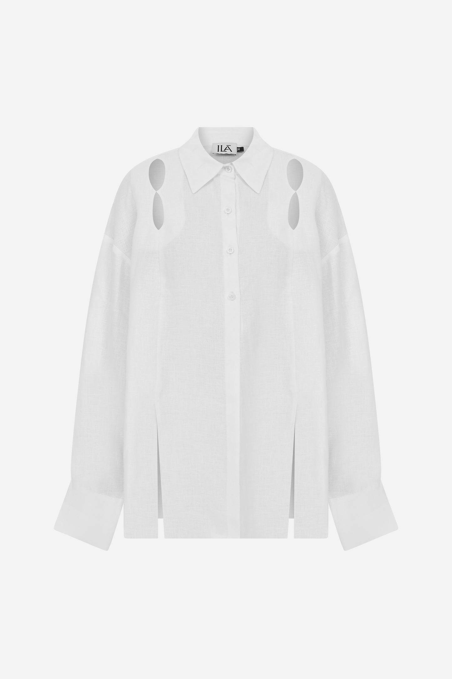 ILA ALDA White Linen Shirt with Cutout Details