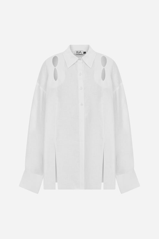 ILA ALDA White Linen Shirt with Cutout Details