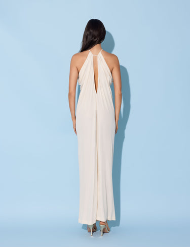 Alberta Ferretti Jersey Dress High Neck White