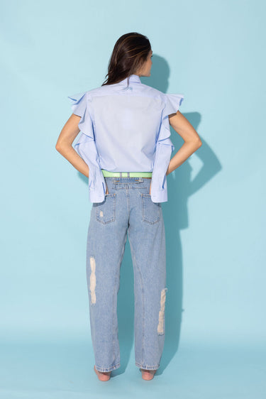 Moschino Jeans Denim Cut Out Broderie Details