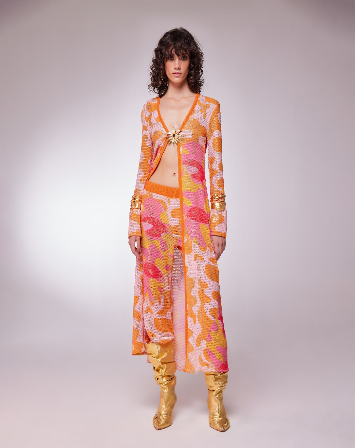 FARDA MULTICOLOUR KIMONO WITH FLOWER SHAPED ACCESSORY