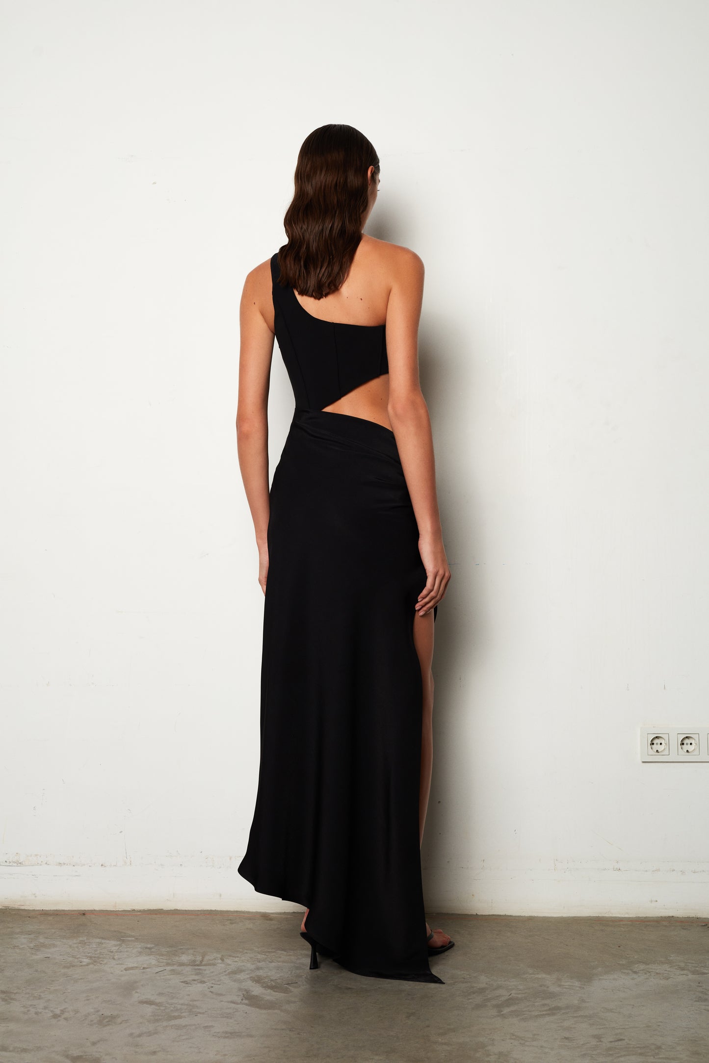 ILA HELEN Corsetry Inspired One-Shoulder Midi Dress