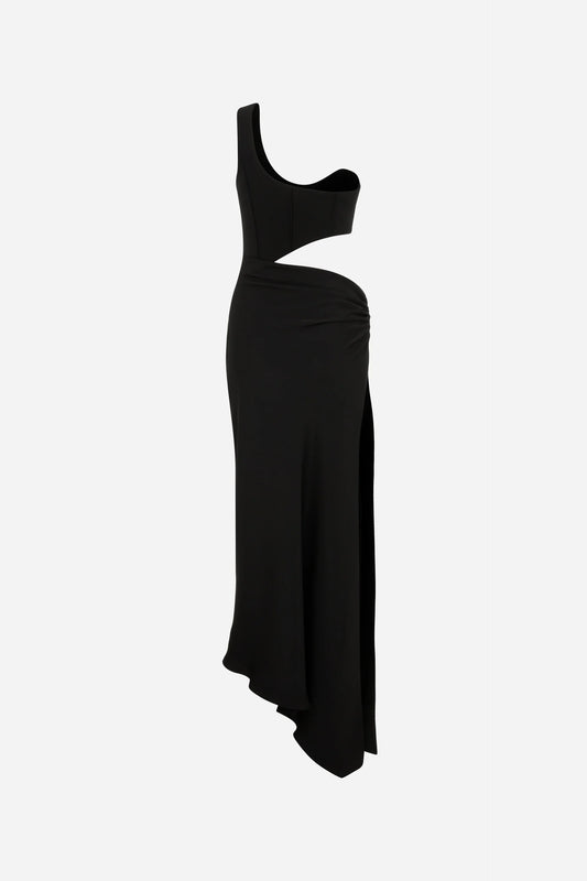 ILA HELEN Corsetry Inspired One-Shoulder Midi Dress