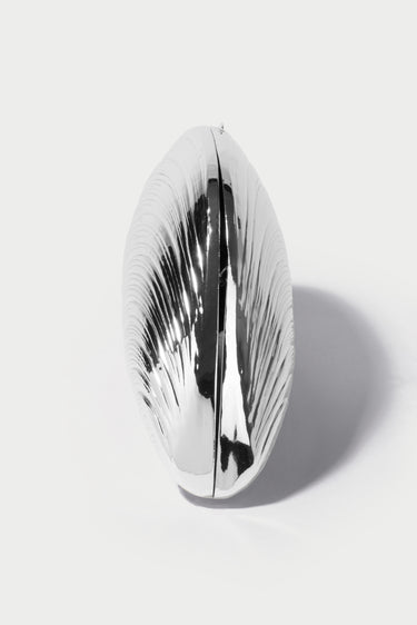 Simkhai Briget Metal Oyster Shell Clutch Bag Silver