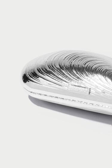 Simkhai Briget Metal Oyster Shell Clutch Bag Silver