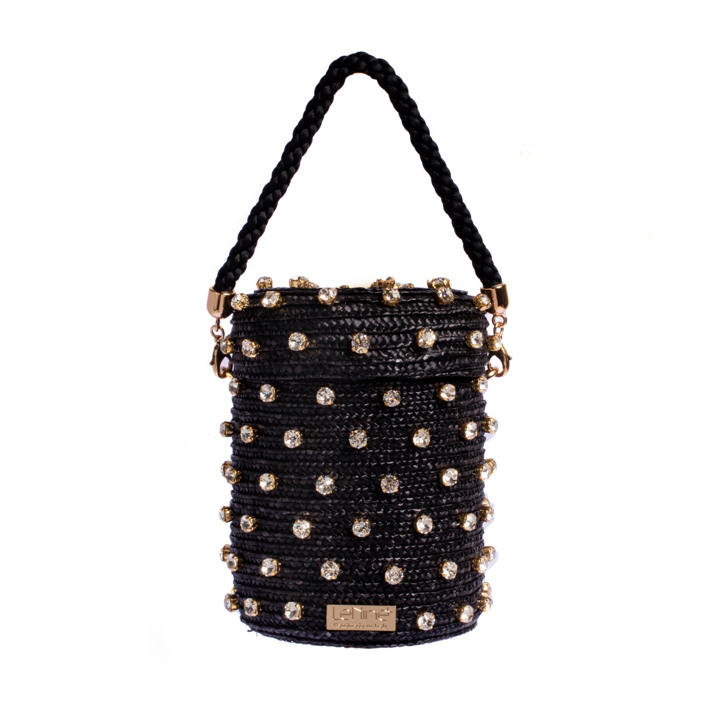 Le Nine Mini Cylinder Black Raffia Bag