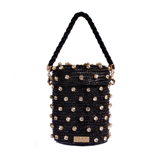 Le Nine Mini Cylinder Black Raffia Bag