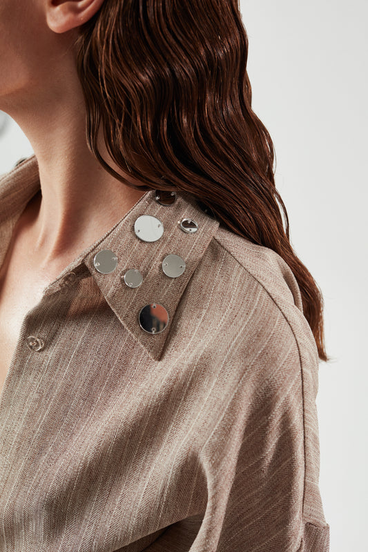 ILA MOSES  Open Back Linen Shirt with Handmade Mirror Details