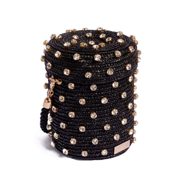 Le Nine Mini Cylinder Black Raffia Bag