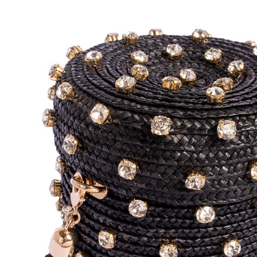 Le Nine Mini Cylinder Black Raffia Bag