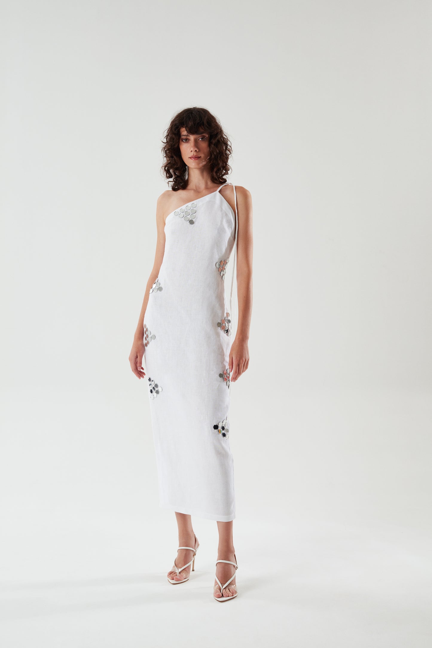 ILA ODINE  Linen Dress with Handmade Mirror Details