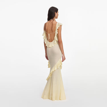 Self-Portrait Yellow Ruffle Knit Maxi Dress