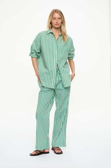 LMND Mara Oversized Long Sleeve Shirt Stripe Green Hills/White/Navy