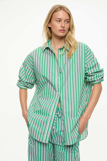 LMND Mara Oversized Long Sleeve Shirt Stripe Green Hills/White/Navy