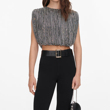 Self-Portrait SILVER RHINESTONE DRAPE TOP