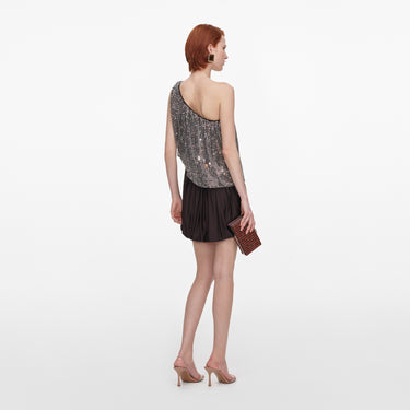 Self-Portrait RHINESTONE ONE SHOULDER DRAPE MINI DRESS