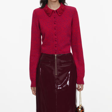 Self-Portrait Red Flower Knit Cardigan