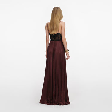 Self-Portrait Brown Satin Lace Insert Maxi Dress