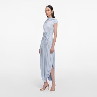 Self-Portrait Blue Jersey Gathered Midi Dress