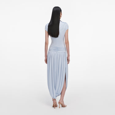 Self-Portrait Blue Jersey Gathered Midi Dress