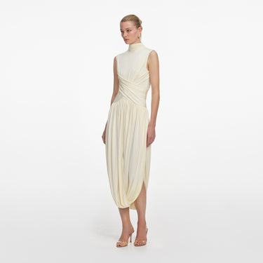 Self-Portrait Yellow Jersey Wrap Midi Dress