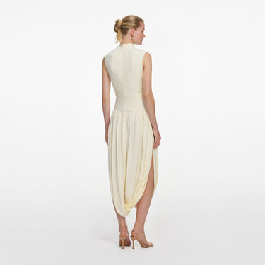 Self-Portrait Yellow Jersey Wrap Midi Dress