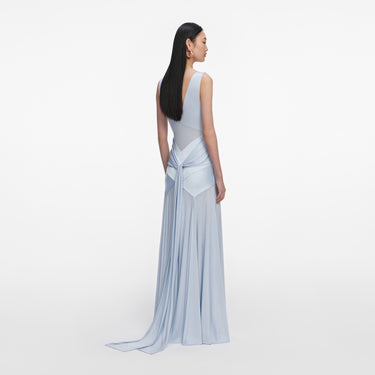 Self-Portrait Blue Satin Jersey Maxi Dress