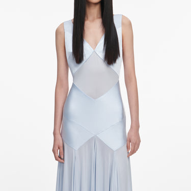 Self-Portrait Blue Satin Jersey Maxi Dress