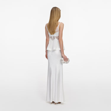 Self-Portrait White Georgette Satin Maxi Dress