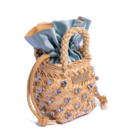 Le Nine Tiny Double Sapphire Light Raffia Bag