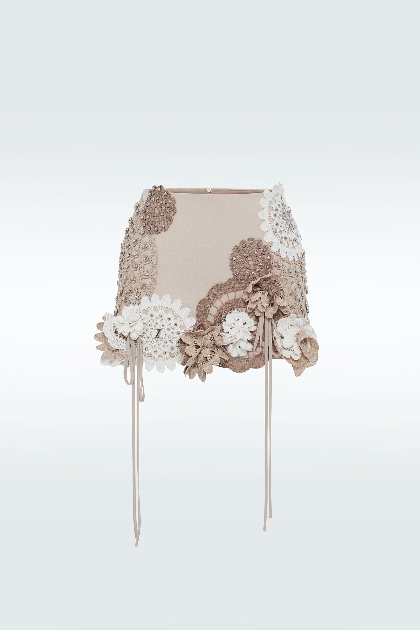 Zeynep Tosun 3-D Flower Stud Skirt Beige